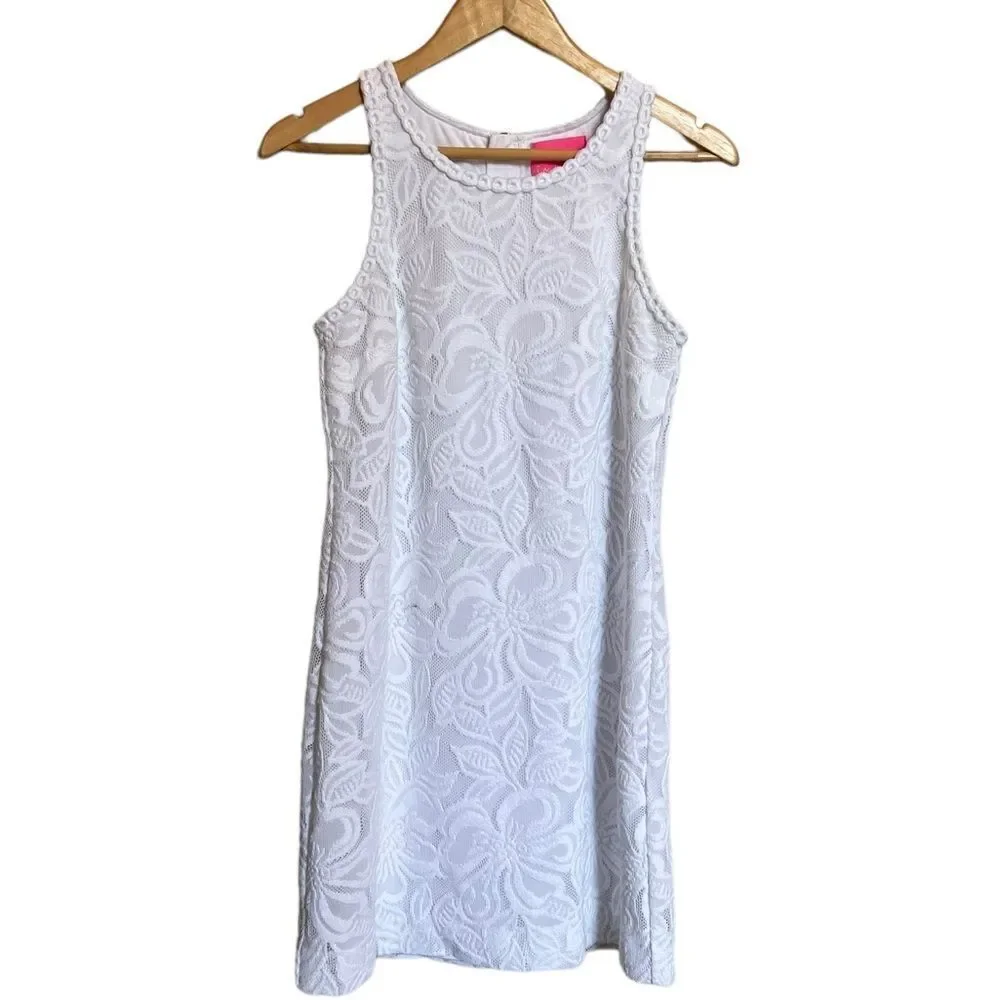 Lilly Pulitzer Marquette Shift Dress Wildflower Stripe Lace Size Small White
